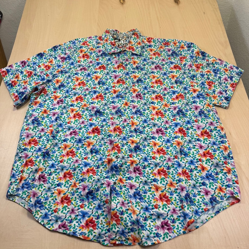 Robert Graham Men's 2XLT Button Down Shirt Short Sleeve Floral Print Multi Color